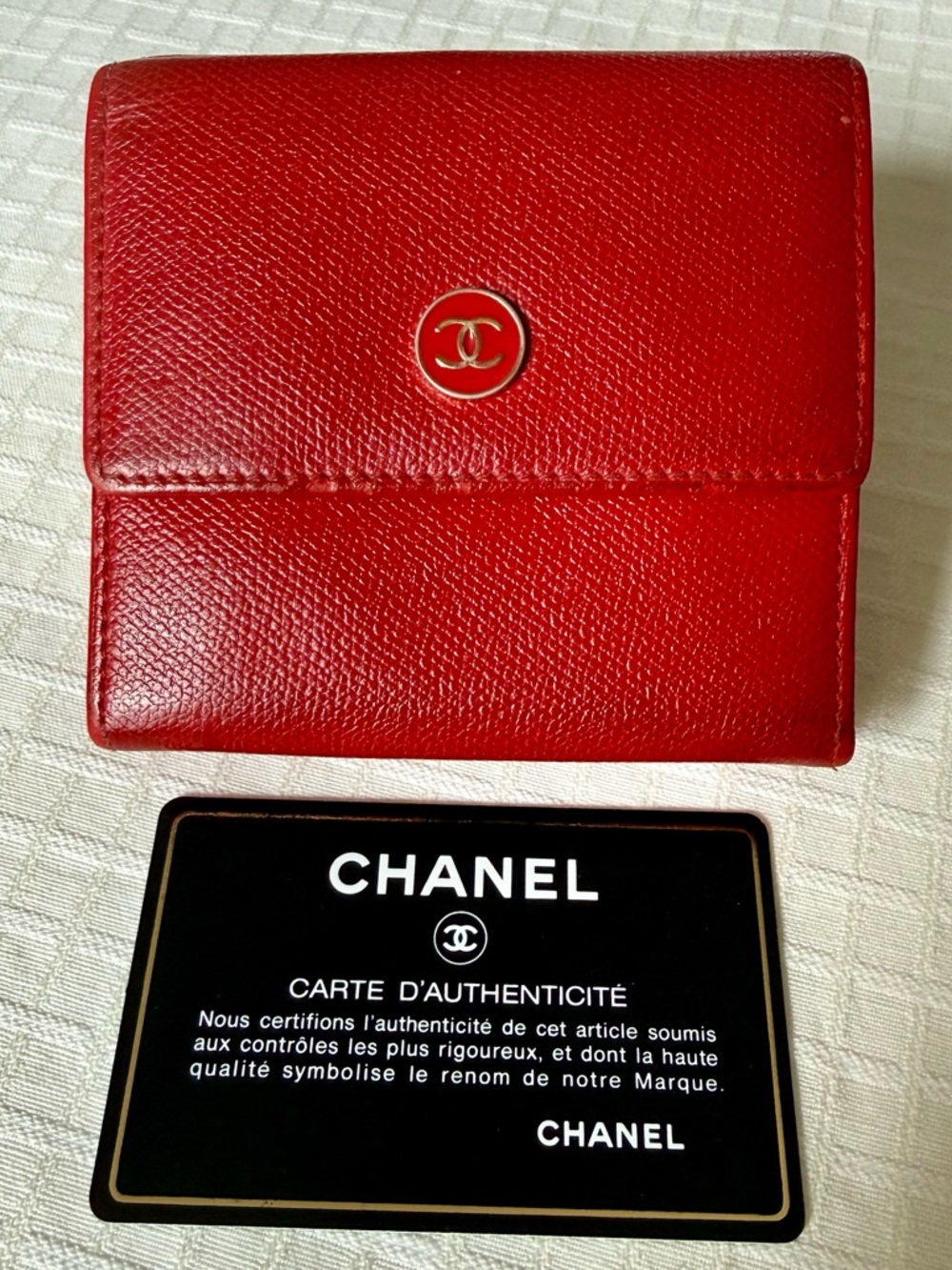 CHANEL Wallet Red Caviar Leather CC Logo Bifold Authentic Card Vintage Deal